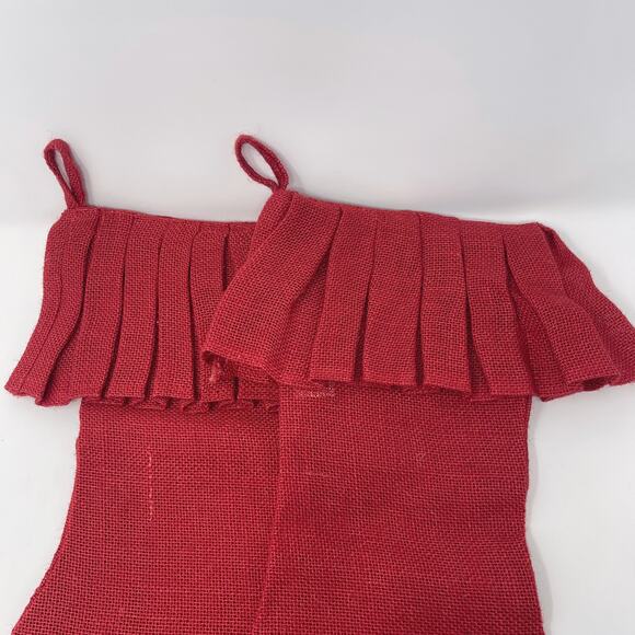 Storehouse Red Set of 2 Pleated Burlap Stockings Holiday Christmas Textured - Picture 2 of 9